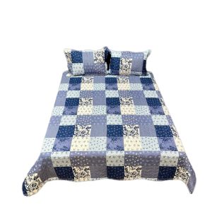 روتختی پنبه دوزی چینی دونفره رنگ آبی کاربنی